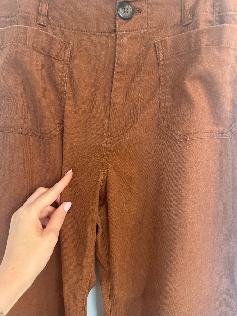 Maeve Colette Cropped Linen Blend Wide-Leg Pants in Rust Brown - Picture 6 of 11